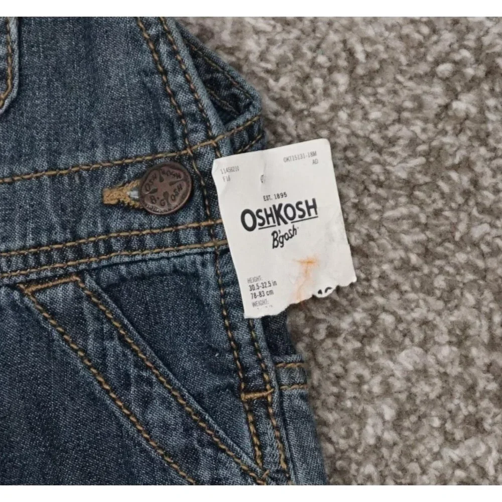 New Oshkosh B'gosh Baby Boys Kids Blue Jean Denim Overalls Size 18m